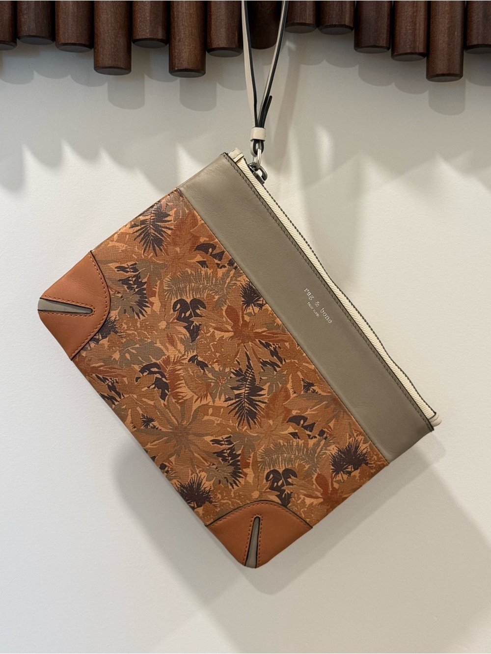 rag & bone Printed Floral Leather Wristlet (tan/grey)